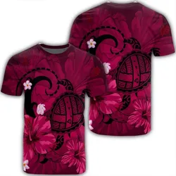 Alohawaii Tee - Hawaiian Map Big Turtle Hibiscus Plumeria Tribal Polynesian T-shirt Pink - AH - J6R