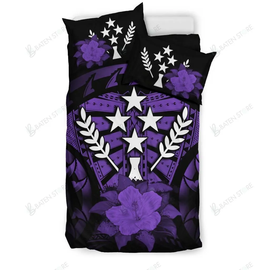 Kosrae Purple Hibiscus Black And Purple Bedding Set Bedroom Decor