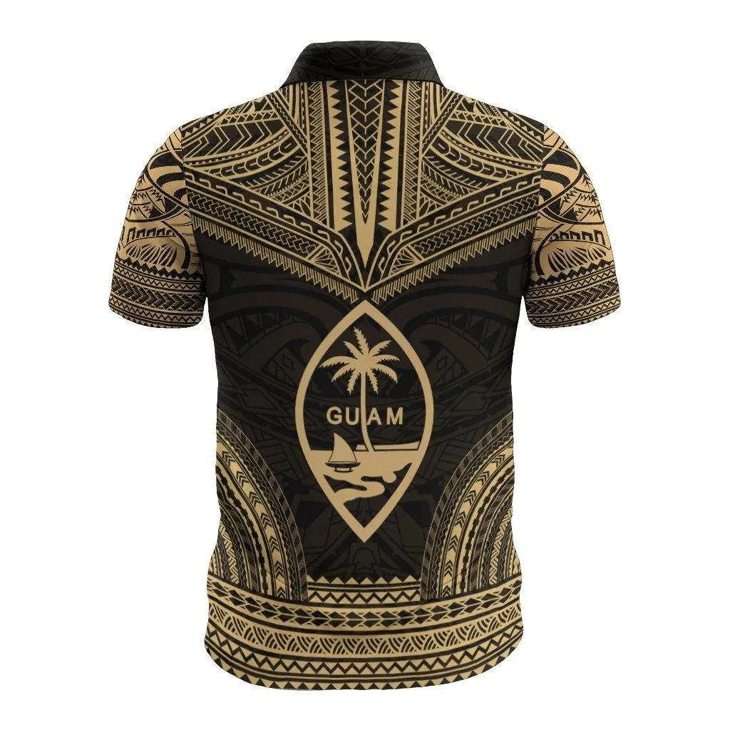 Guam Polo Shirt - Guam Coat of Arms Polynesian Chief Tattoo Gold Version
