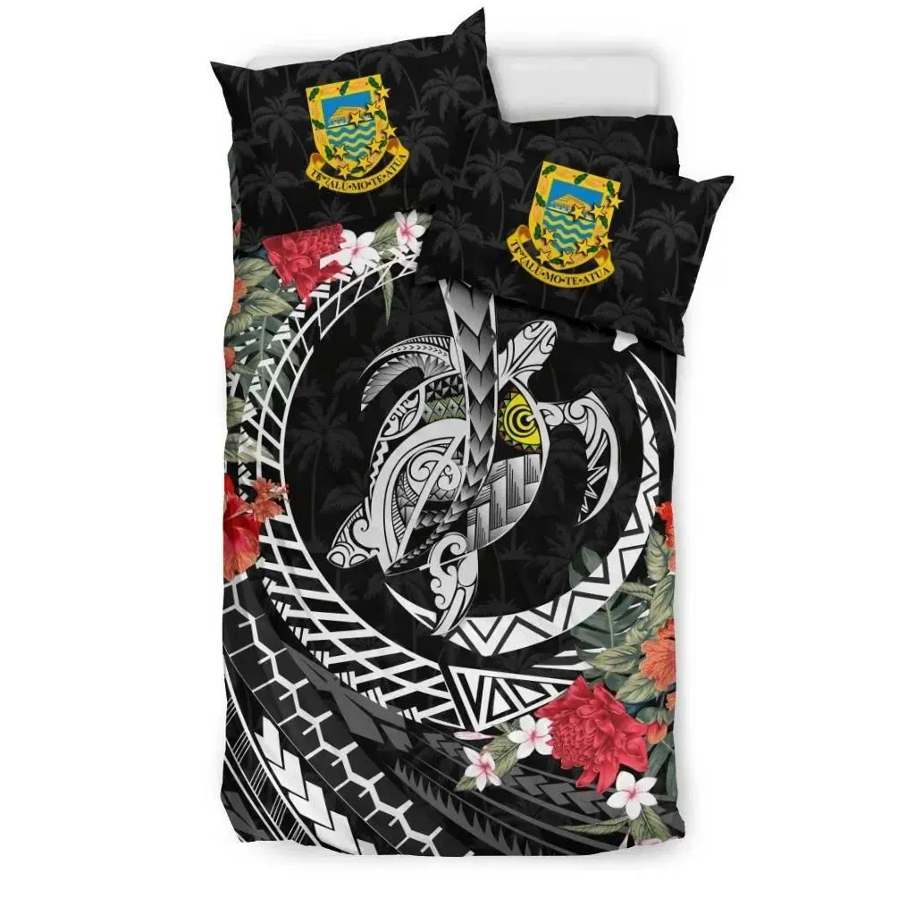 FamilyGater Bedding Set - Cover and Pillow Cases Tuvalu - Polynesia Map Turtle Hibiscus A24