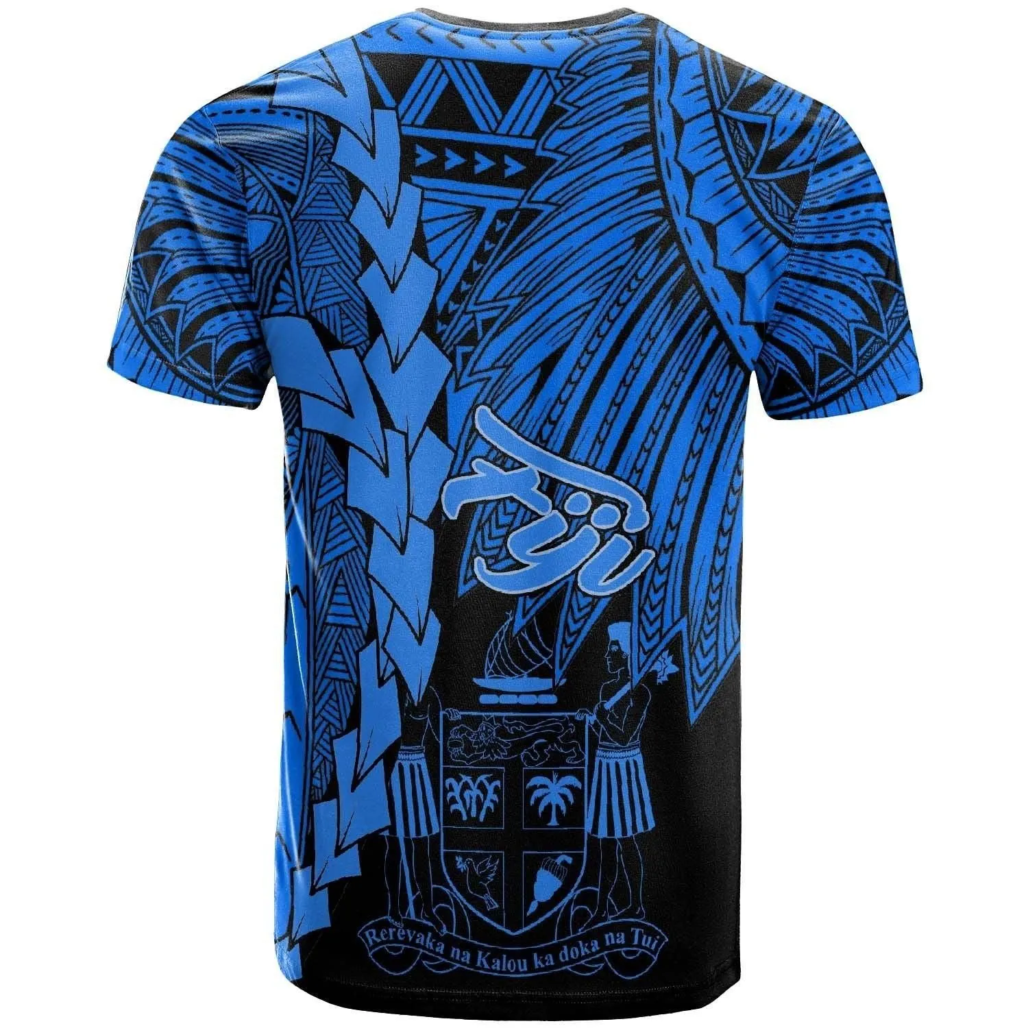 Fiji Polynesian T-Shirt - Tribal Wave Tattoo Blue