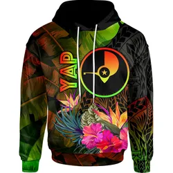 YAP Polynesian Hoodie -  Hibiscus and Banana Leaves