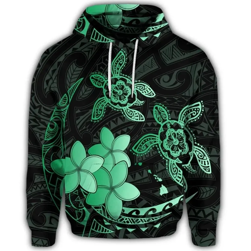 Alohawaii Hoodie - Hawaiian Polynesian Turtle Plumeria Hoodie - Pog Style Green - AH - J4R