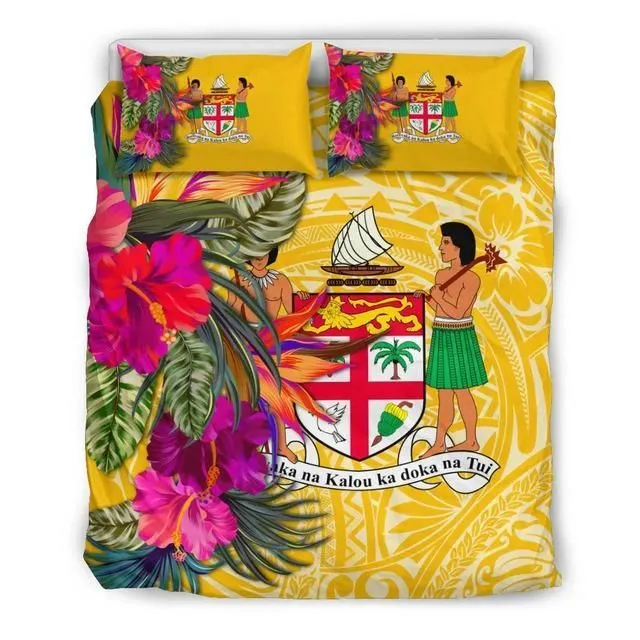 Vibe Hoodie Fiji Bedding Set - Hibiscus Polynesian Pattern Yellow Version