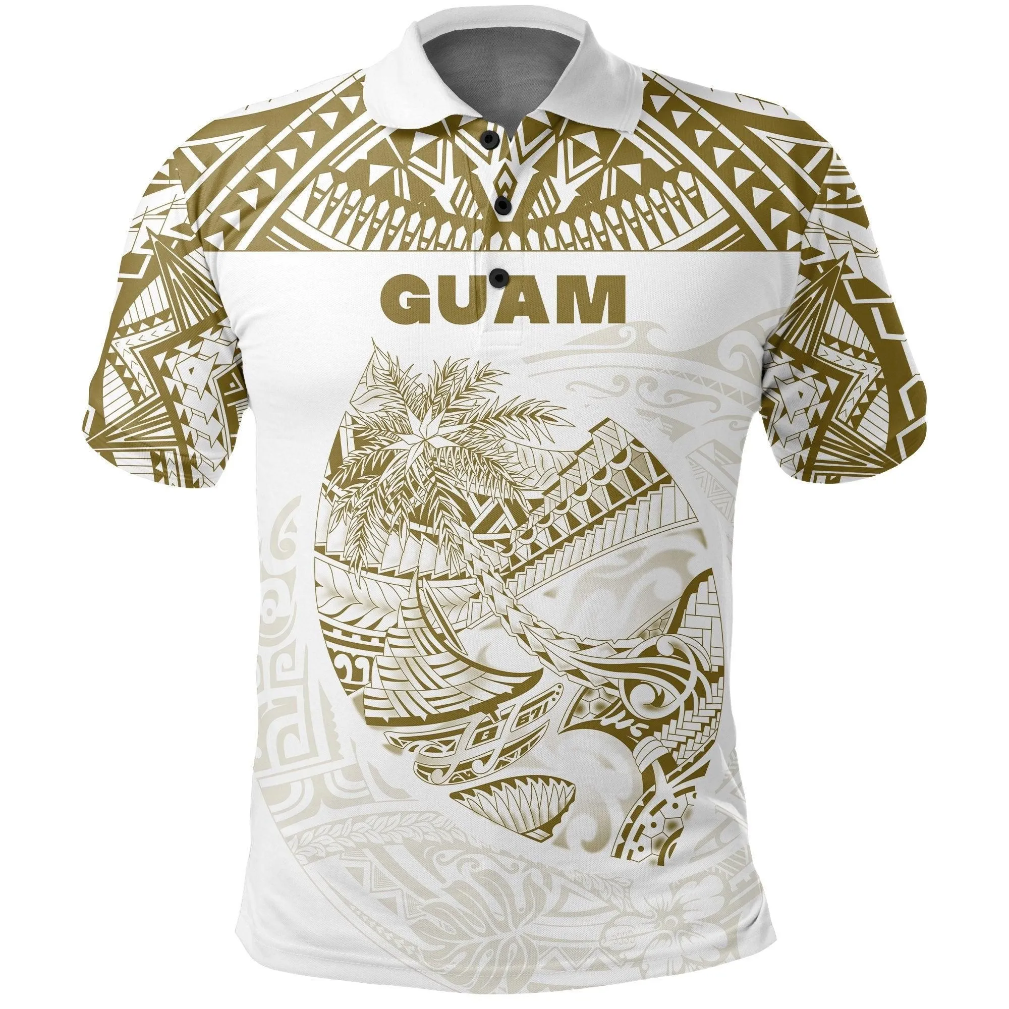(Custom Personalised) Guam Rugby Polo Shirt Polynesian Patterns - Gold Old LT16
