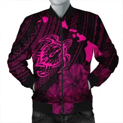 Hawaiian Hibiscus Sea Turtle Swim Polynesian Bomber Jacket - Pink - AH
