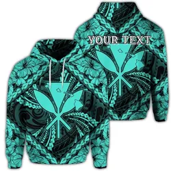 (Personalised) Hawaiian Map Kanaka Hibiscus Turquoise Polynesian Hoodie