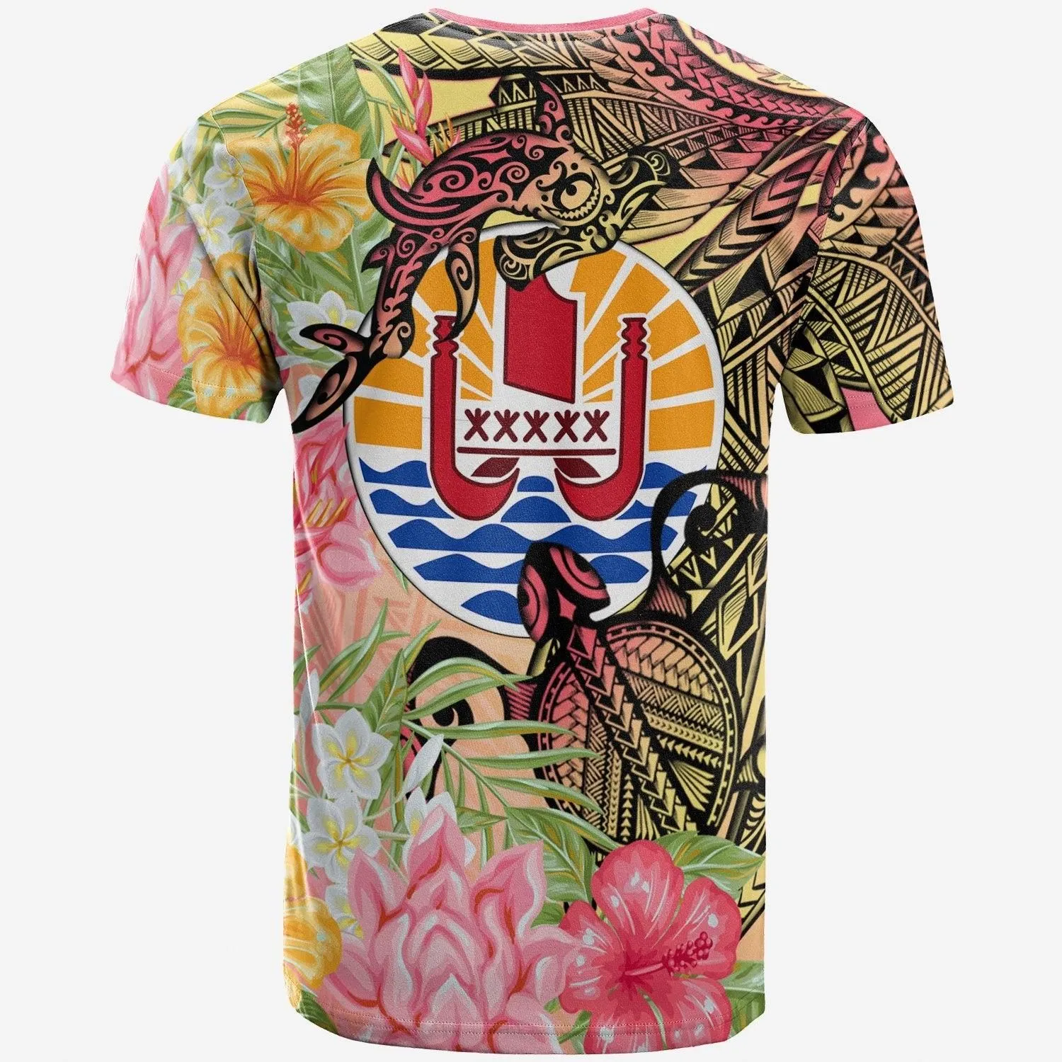 French Polynesia T-Shirt - Flowers Tropical With Sea Animals