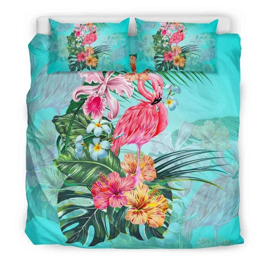 FamilyGater Bedding Set - Cover and Pillow Cases Hawaiian Flamingo Hibiscus Tropical Polynesian - AH J9
