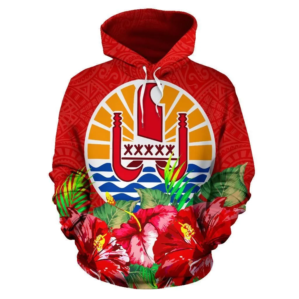 French Polynesia Polynesian Hoodie Flag Hibiscus - BN39