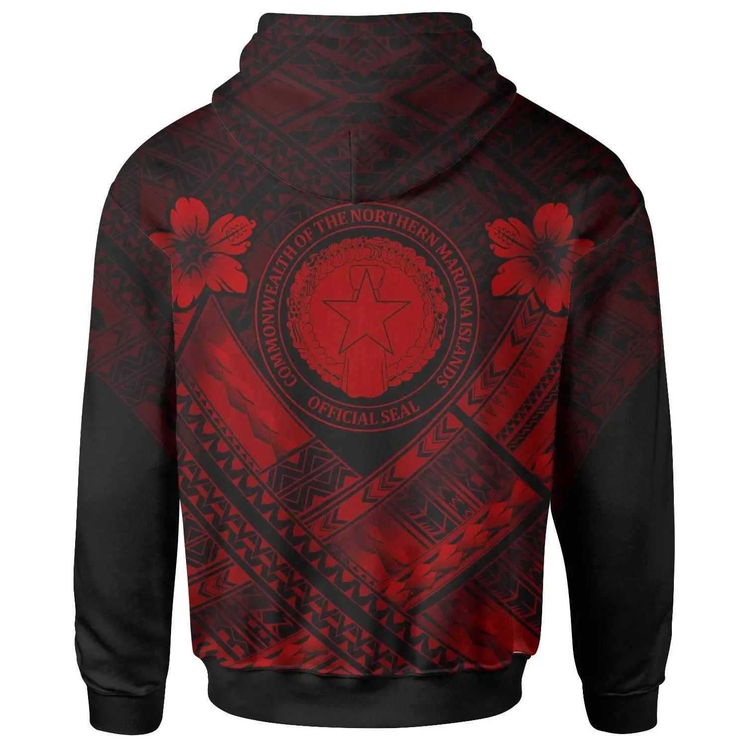 Northern Mariana Islands Custom Polynesian Hoodie - CNMI Seal Camisole Hibiscus Style (Red)- BN18