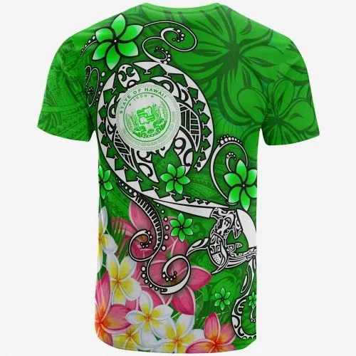 Hawaii Polynesian T Shirts - Hawaii Seal With Turtle Plumeria (Green)
