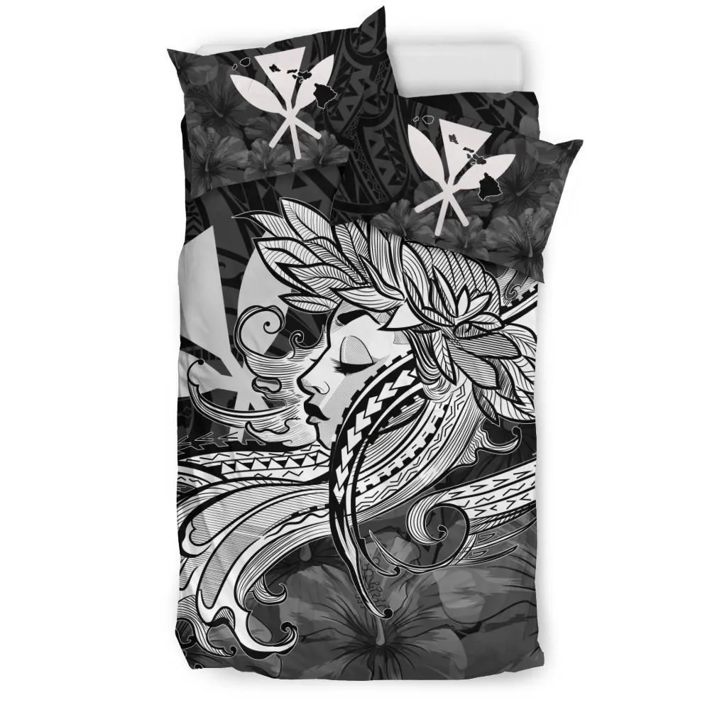 FamilyGater Bedding Set - Cover and Pillow Cases Hawaiian Map Hula Girl Hibiscus Kanaka Polynesian - White - AH J4
