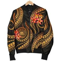 American Samoa Polynesian Women Bomber Jacker - Gold Plumeria - BN11