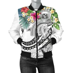 Polynesian Hawaii Womens Bomber Jacket - Summer Plumeria White