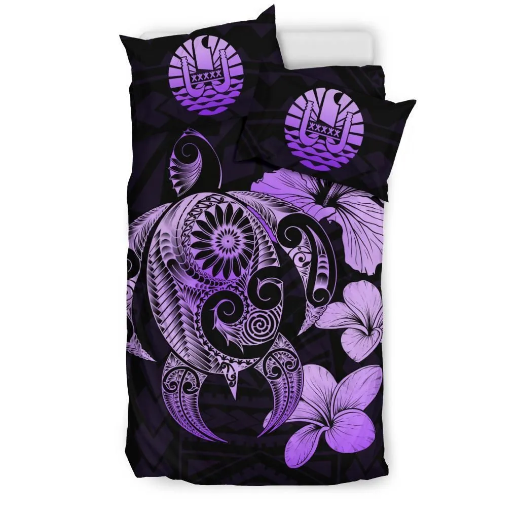 FamilyGater Bedding Set - Cover and Pillow Cases Tahiti Hibiscus Plumeria Mix Polynesian Violet Turtle - J1