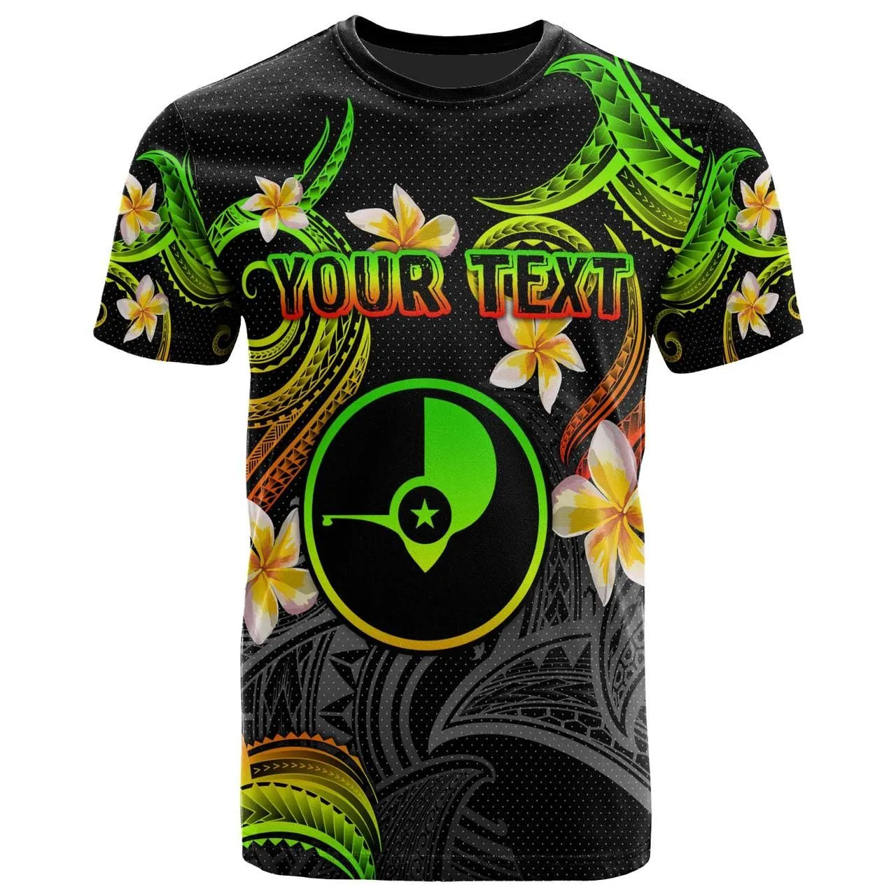 Yap T-shirt - Custom Personalised Polynesian Waves with Plumeria Flowers (Reggae)