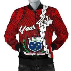 Samoa Polynesian Custom Personalised Mens Bomber Jacket - Tribal Wave Tattoo Flag Color