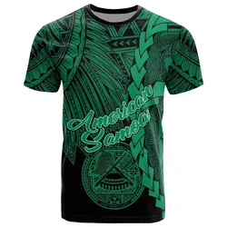 American Samoa Polynesian T-Shirt - Tribal Wave Tattoo Green