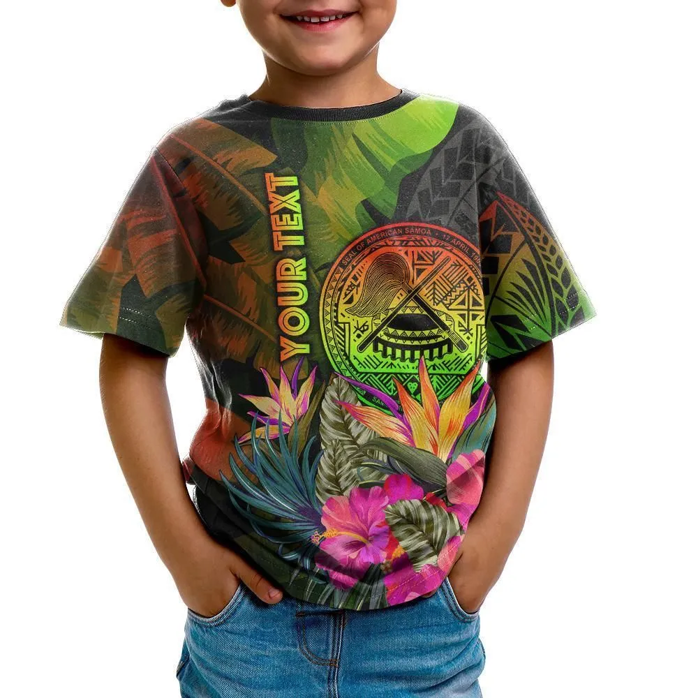 American Samoa Polynesian Personalised T Shirt -Hibiscus and Banana Leaves
