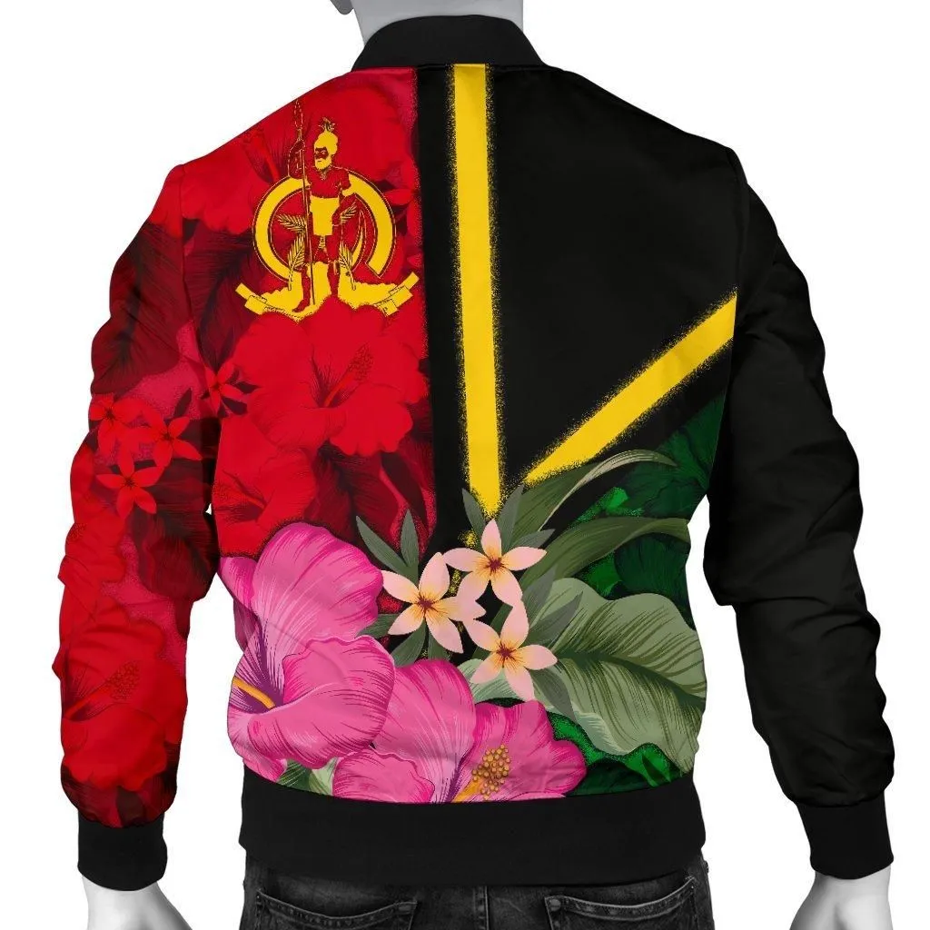 Vanuatu Mens Bomber Jacket - Vanuatu Flag with Hibiscus