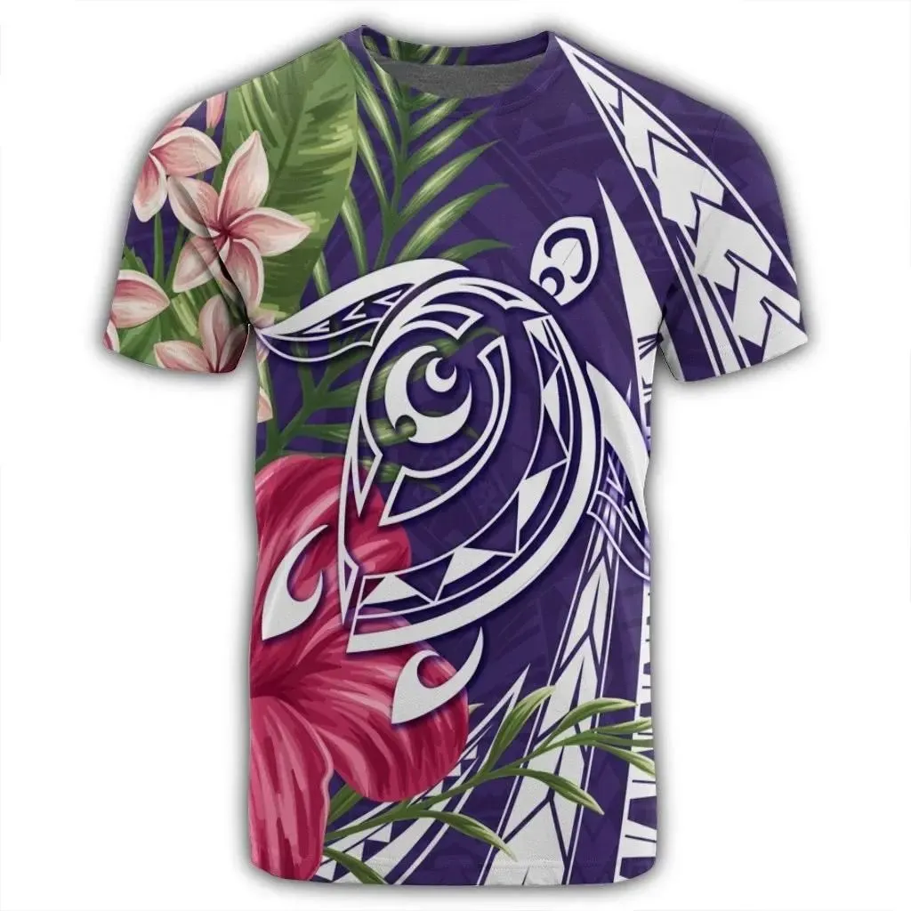 Alohawaii Tee - Hawaii Polynesian Turtle Tropical Hibiscus Plumeria T-shirt Purple - AH - J4R