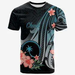 Chuuk T-Shirt - Turquoise Polynesian Hibiscus Pattern Style