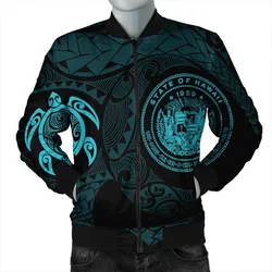 Hawaiian Coat Of Arms Turtle Polynesian Bomber Jacket Blue AH
