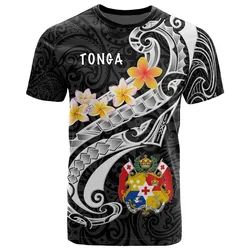 Tonga T-Shirt - Tonga Seal  Polynesian Patterns Plumeria (Black) - BN25