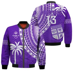 (Custom Text and Number) Fiji Rugby Sevens Bomber Jacket Fijian 7s Tapa Polynesian Purple LT13