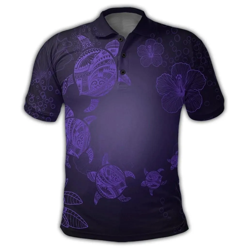 Alohawaii Shirt - Hawaiian Plumeria Hibiscus Turtle Under Sea Polynesian Polo Shirt Purple AH - J7R