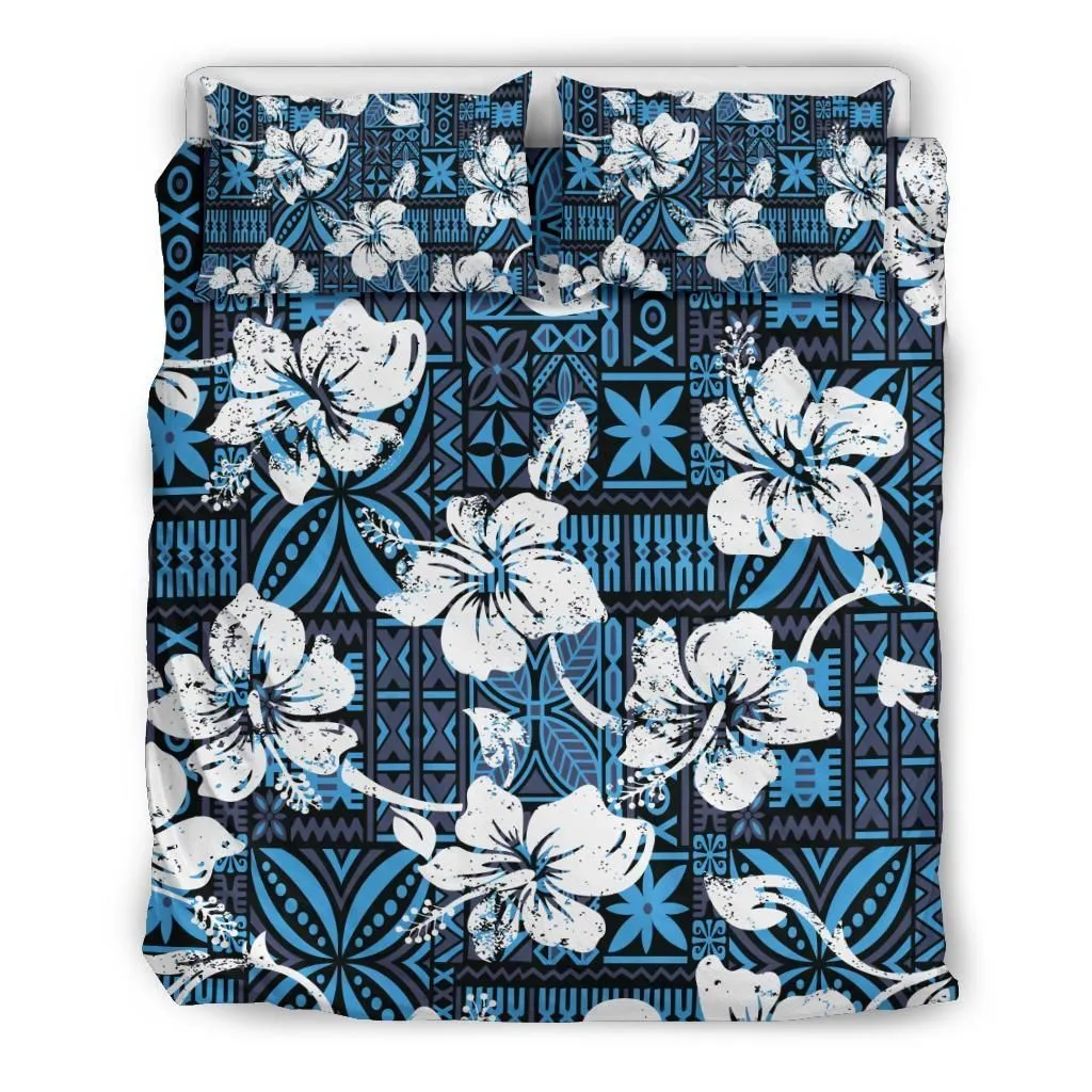 Tapa Hibiscus In Fiji Blue Bedding Set
