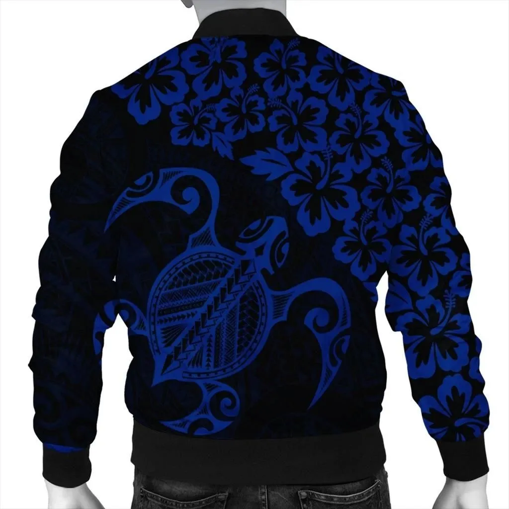 Alohawaii Jacket - Hawaiian Map Turtle Hibiscus Kanaka Polynesian Bomber Jacket - Blue - AH - J4R