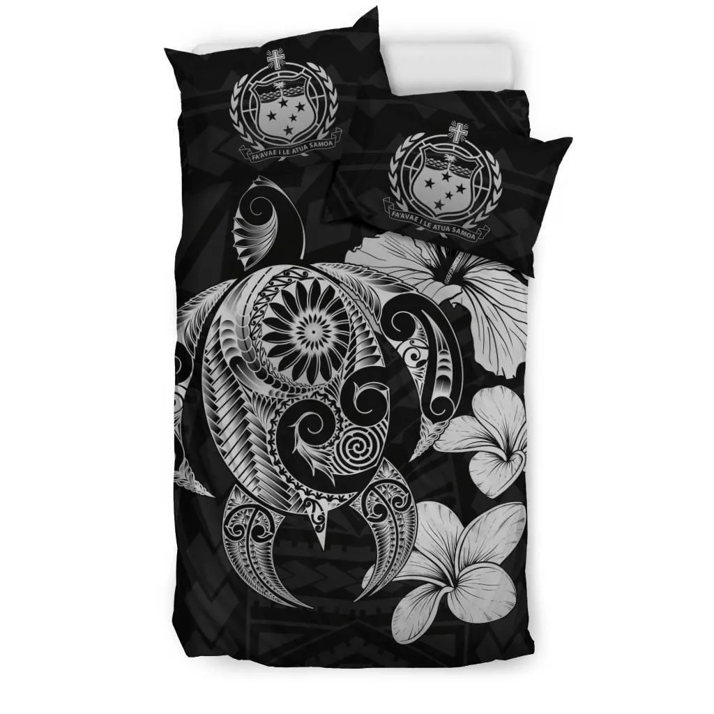 Alohawaii Bedding Set - Cover and Pillow Cases Samoa Hibiscus Plumeria Mix Polynesian Gray Turtle - J1