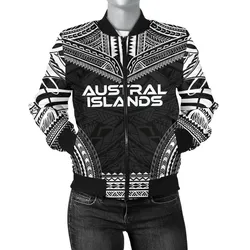 Austral Islands Polynesian Chief Women'S Bomber Jacket - Black Version - Bn10