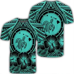 Alohawaii Tee - Hawaiian Map Honu Hibiscus Tropic Turquoise Polynesian T-shirt AH - JGR