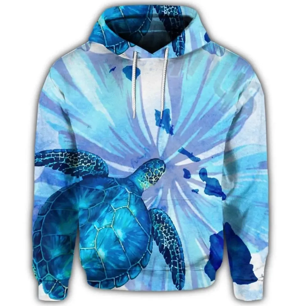 Alohawaii Hoodie - Hawaiian Map Hibiscus Flower Turtle Polynesian Hoodie Blue - AH - J4R