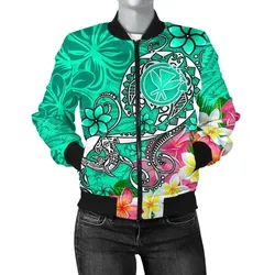 FamilyGater Jacket - Bomber Jacket Hawaii - Turtle Plumeria Polynesian Tattoo Turquoise Color - BN18