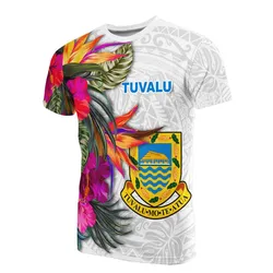 Tuvalu Polynesian Hibiscus White Pattern T-Shirt LT12