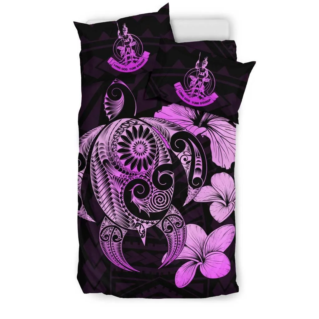 FamilyGater Bedding Set - Cover and Pillow Cases Vanuatu Islands Hibiscus Plumeria Mix Polynesian Pink Turtle - J1