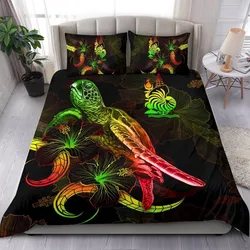 New Caledonia Polynesian Bedding Set - Turtle With Blooming Hibiscus Reggae