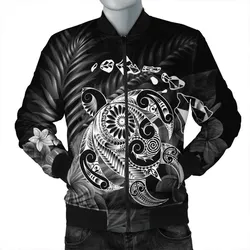 Hawaiian Map Turtle Tattoo Hibiscus Plumeria Polynesian Bomber Jacket - White