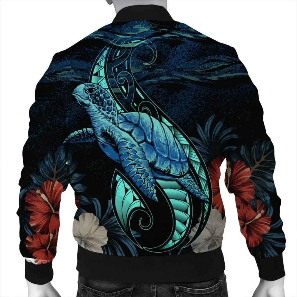 FamilyGaterJacket - Hawaii Polynesian Honu Sea Hibiscus Bomber Jacket - AH - J4R