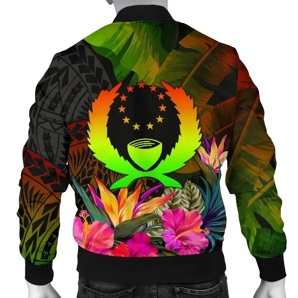 Pohnpei Polynesian Personalised Men's Bomber Jacket -  Hibiscus and Banana Leaves - BN15