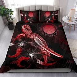 CNMI Polynesian Bedding Set - Turtle With Blooming Hibiscus Red