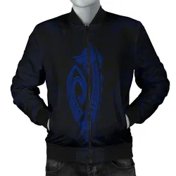 Hawaii Kakau Makau Fish Hook Kanaka Map Mens Bomber Jacket Polynesian - Blue