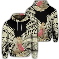 Hawaiian Polynesian Hula Girl Wearing Plumeria Hoodie