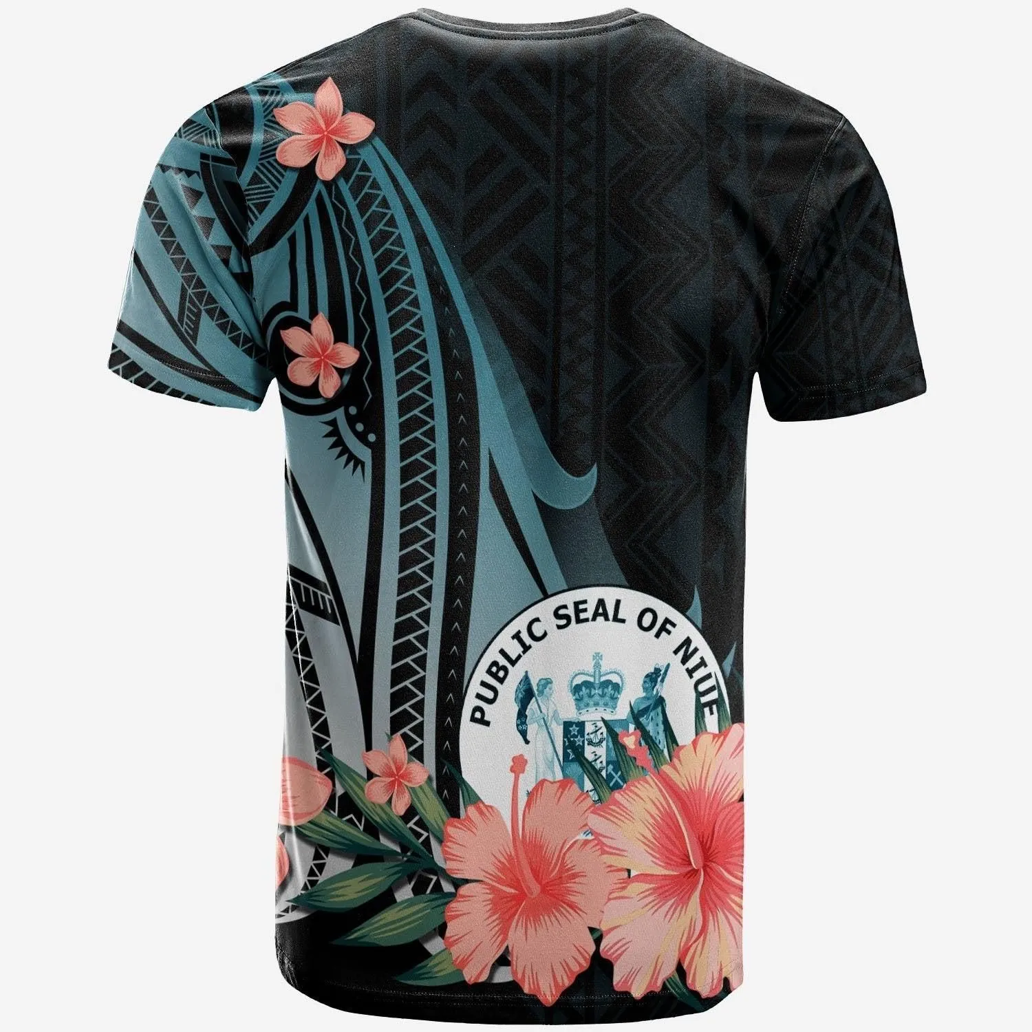 Niue T shirt - Turquoise Polynesian Hibiscus Pattern Style