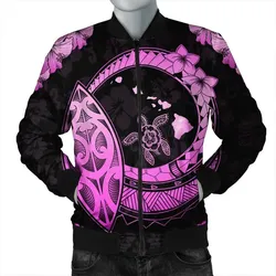 Hawaii Turtle Hibiscus Map Polynesian Bomber Jacket Pink - AH