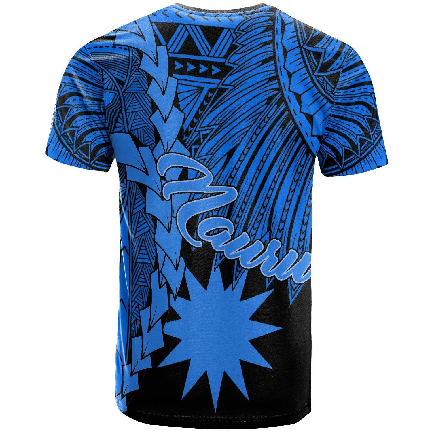 Nauru Polynesian Custom Personalised T-Shirt - Tribal Wave Tattoo Blue - BN12